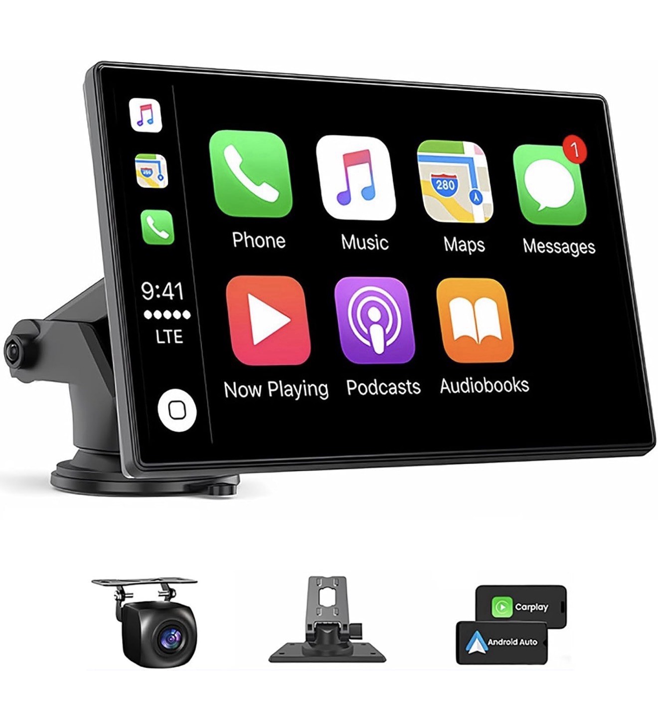 Portable Wireless Carplay Car Stereo, 7″ HD Touchscreen for Car with Apple