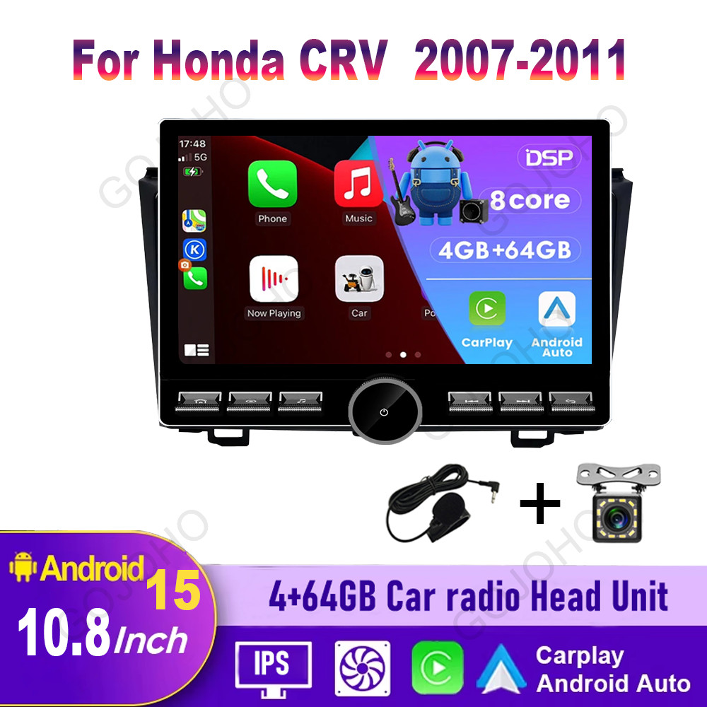 For Honda CRV 2007-2011 Caro Radio 64G Stere GPS+Cam Navi WiFi Wireless Carplay
