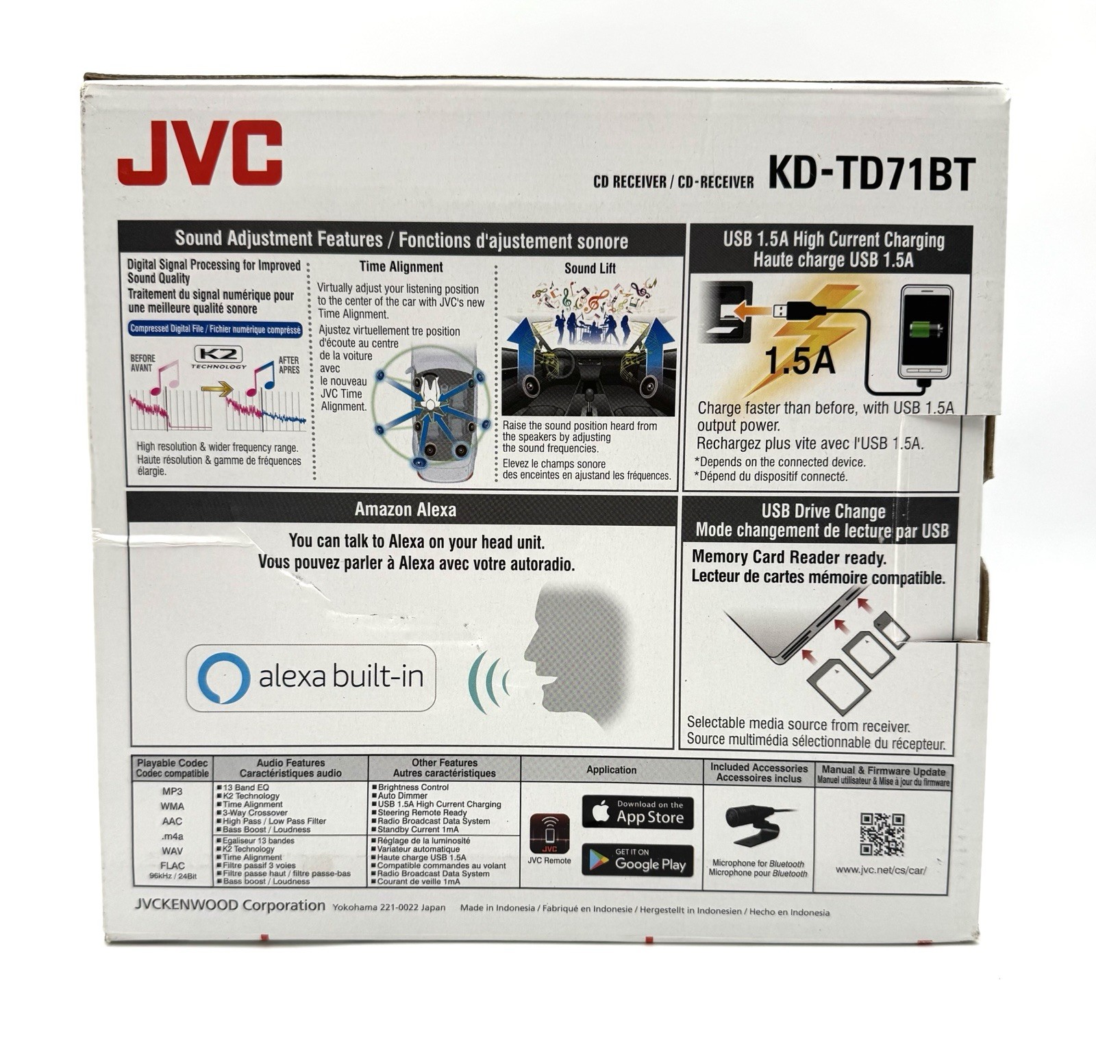 JVC KD-TD71BT CD Receiver for Car w/Bluetooth USB MP3 SiriusXM – OPEN BOX/UNUSED