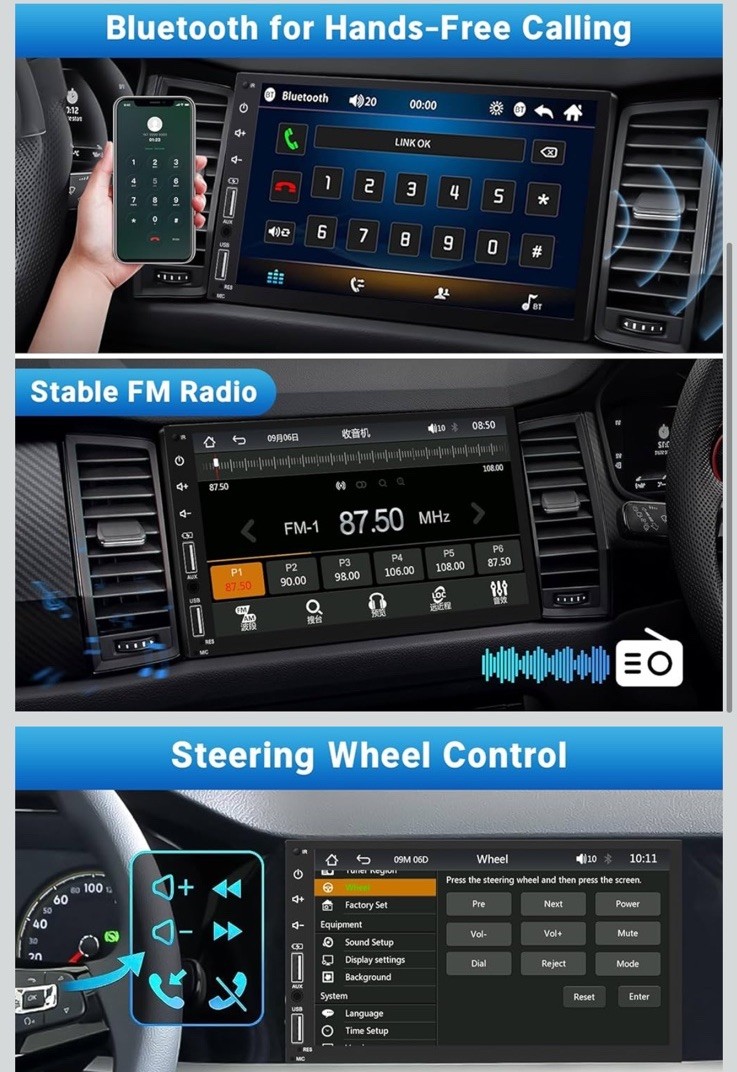 🔥Leadfan Double Din Car Stereo Radio Apple Carplay&Android,7inch HD Touchscreen