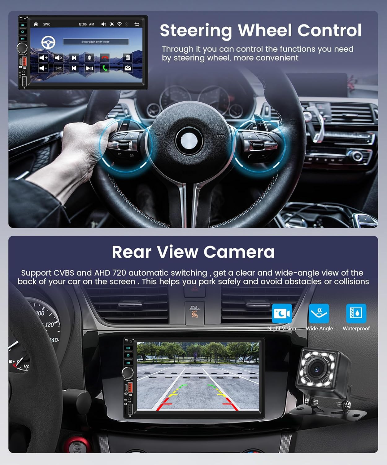 Wireless Carplay Android Auto Double Din Car Radio Stereo, 7 Inch IPS Touchscree