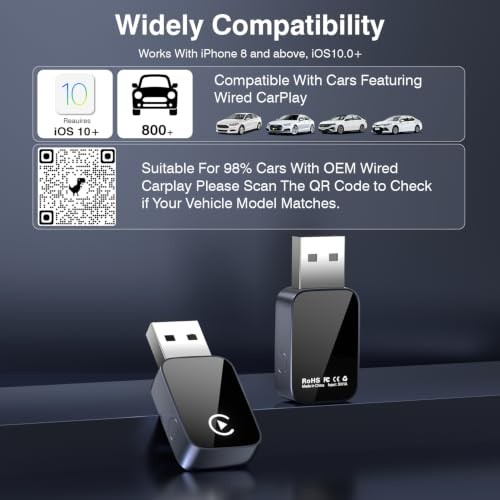 2-in-1 Wireless CarPlay & Android Auto Adapter Bluetooth 5.3 5GHz Wi-Fi No
