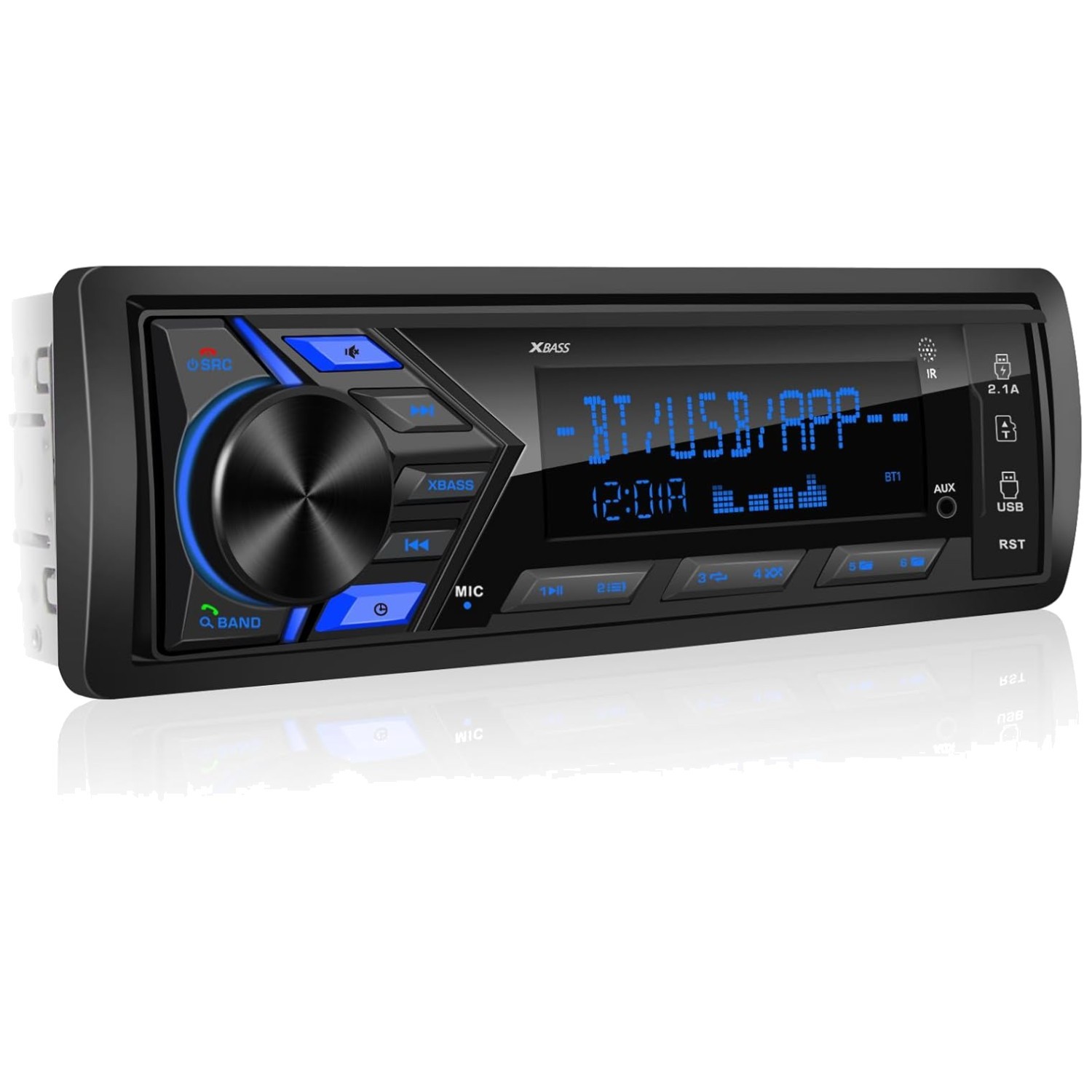 Single Din Car Stereo: Bluetooth, AM FM, USB Fast Charge