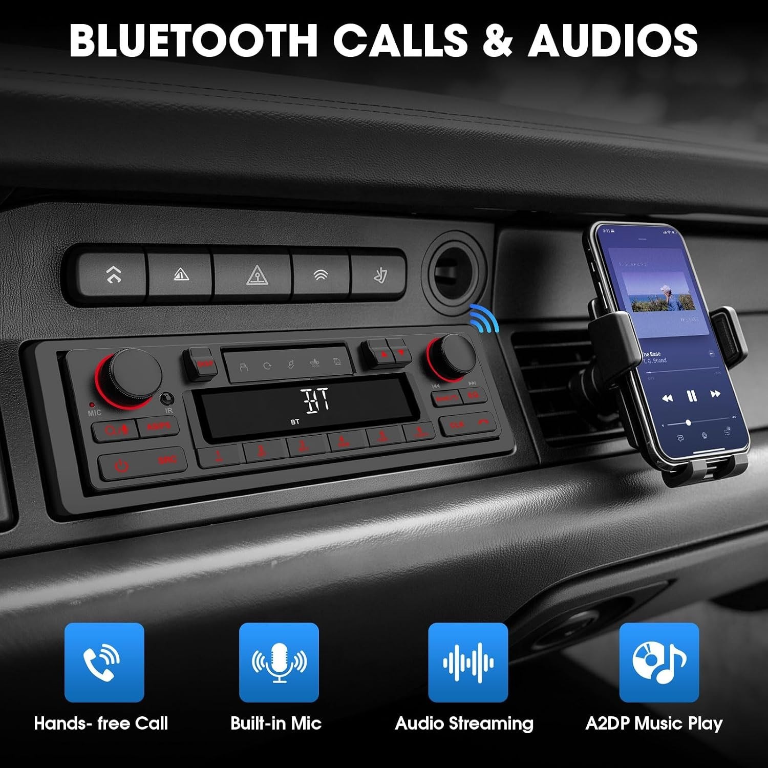 Retro Bluetooth Car Radio 7 Color LCD Display 4-Ch Stereo USB SD Aux FM AM