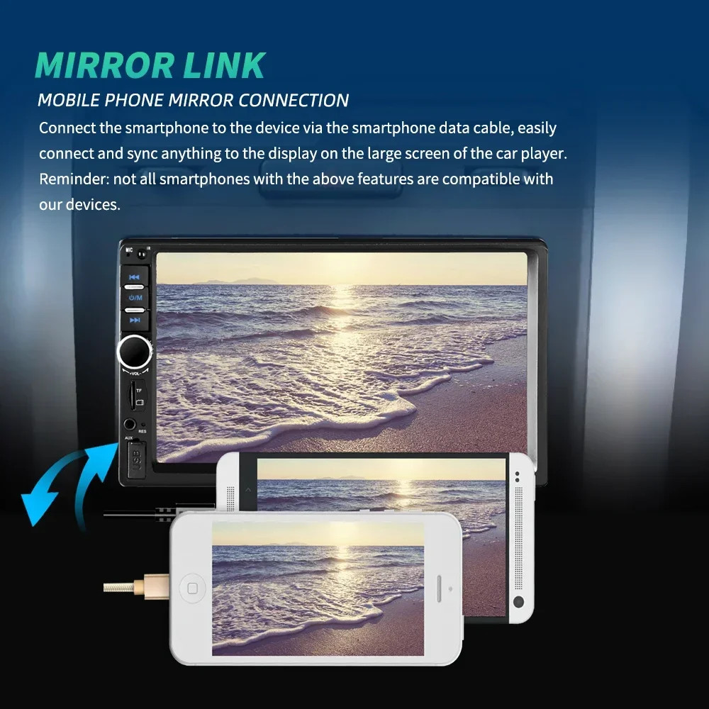 2 DIN 7″ HD Car Stereo FM Radio MP5 Player Bluetooth Touch Screen Rear Camera