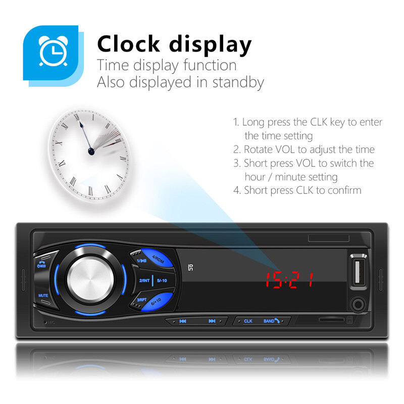 Single 1 Din Car MP3 Bluetooth Player Radio FM Audio Digital USB/AUX/TF Charging