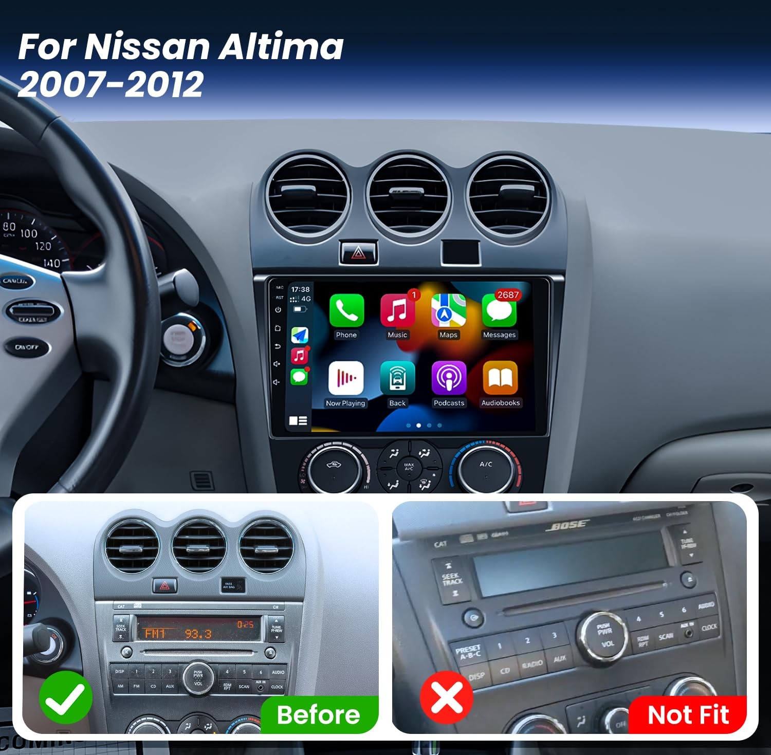 8Core 32GB CarPlay Car Radio Stereo Android GPS Navi For 2008-2012 Nissan Altima