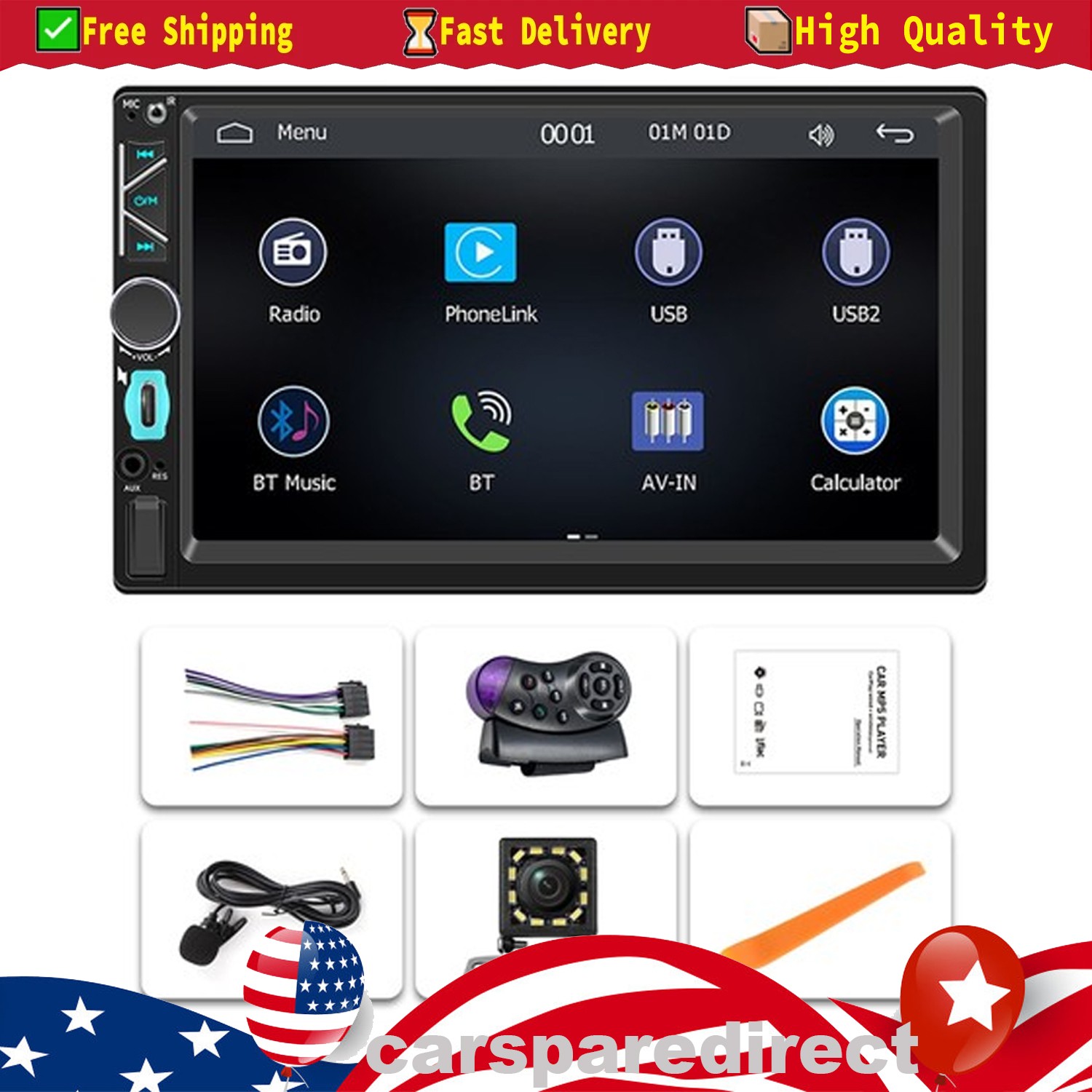 7″ Double Din Touch Screen Stereo Bluetooth Radio Car Apple/Android Carplay GPS