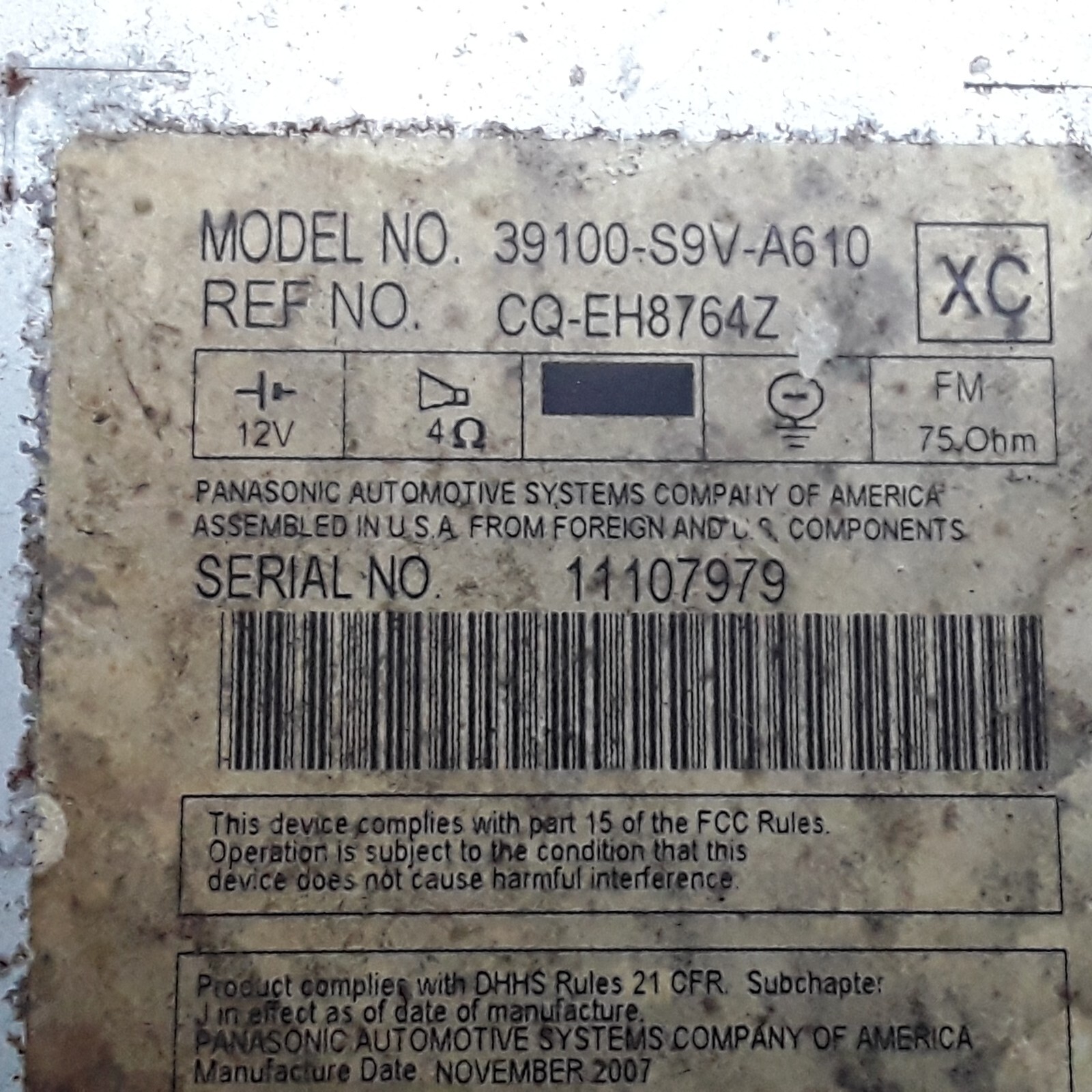 06 07 08 Honda Pilot EX AM FM XM 6 disc CD radio receiver 1TV9 39100-S9V-A610 OE