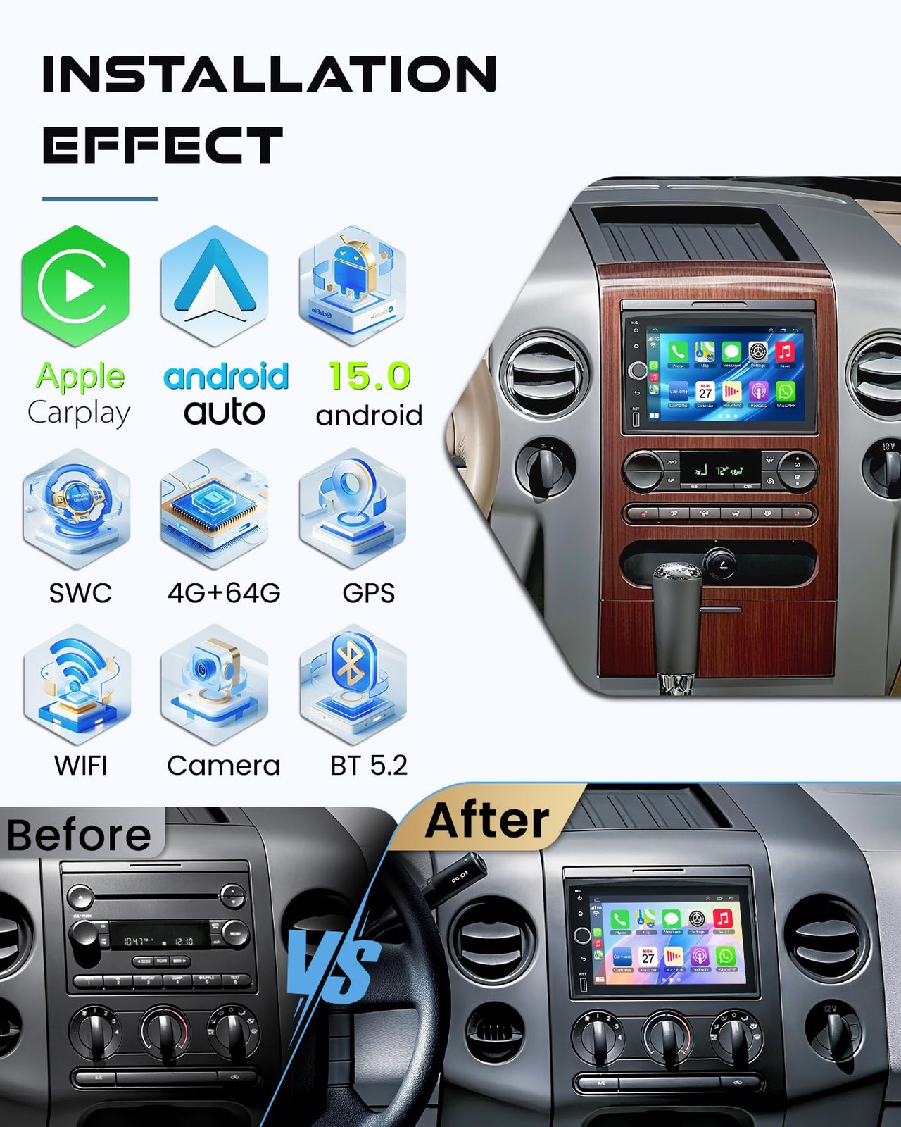 8-core+64G Car Radio for Ford F150/F250/F350 2004-2014, 7 Inch QLED Touchscre…