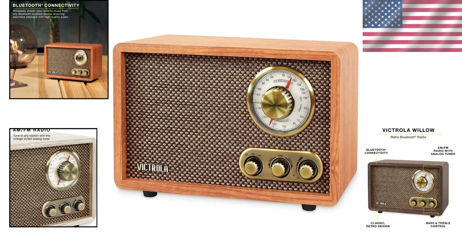 Vintage Bluetooth Radio with Rotary Dial & Built-in Speakers
