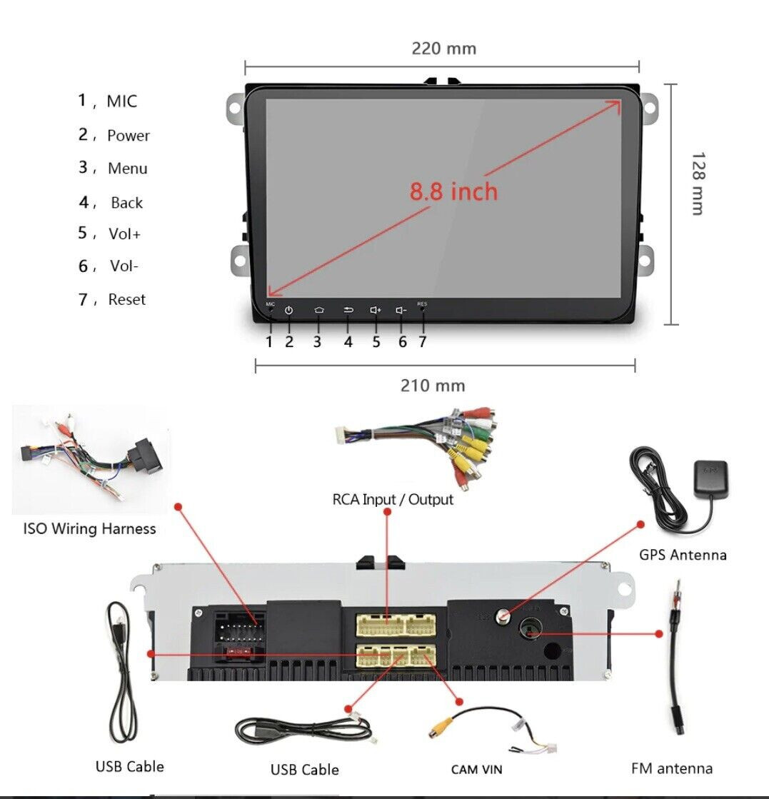 Android 9″ Car Stereo GPS Bluetooth FM Radio N3000KT NEW OPEN Box