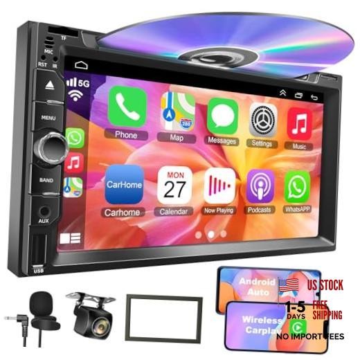 Double Din Car Stereo with CD/DVD Player, 7-Inch Touch Screen, Double Din A