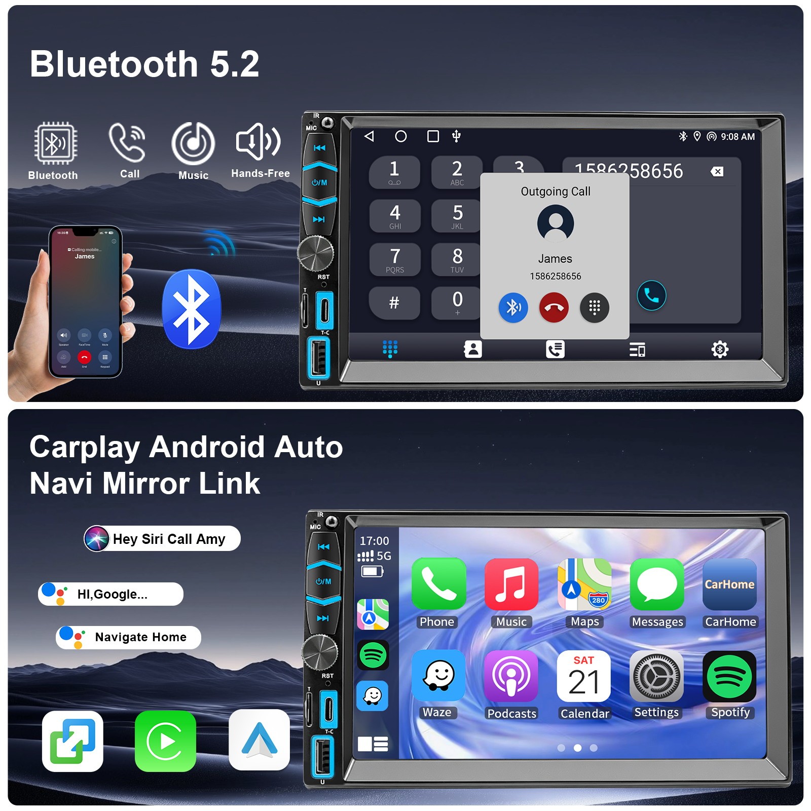 Car Radio Stereo w/ Apple Carplay GPS Navi For Toyota Tundra Sequoia 1999-2002