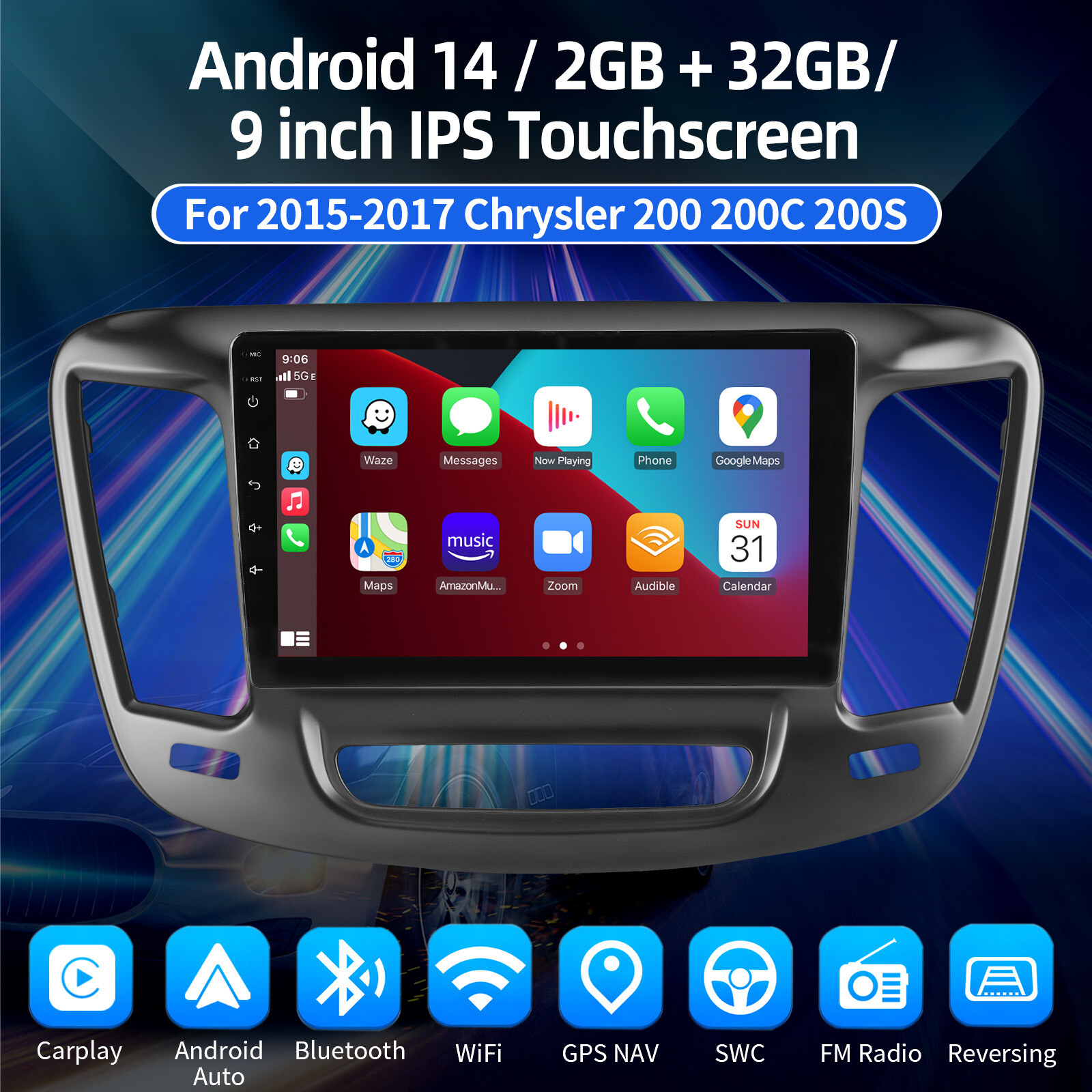 4+64GB For 2015-2019 Chrysler 200 200C 200S Android Car Stereo Radio carplay Cam