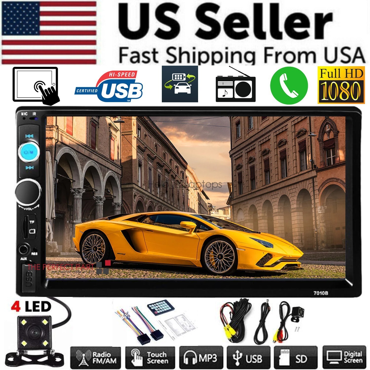 Double 2 DIN Car MP5 Player 7″ Bluetooth Touch Screen Stereo Radio With Camera
