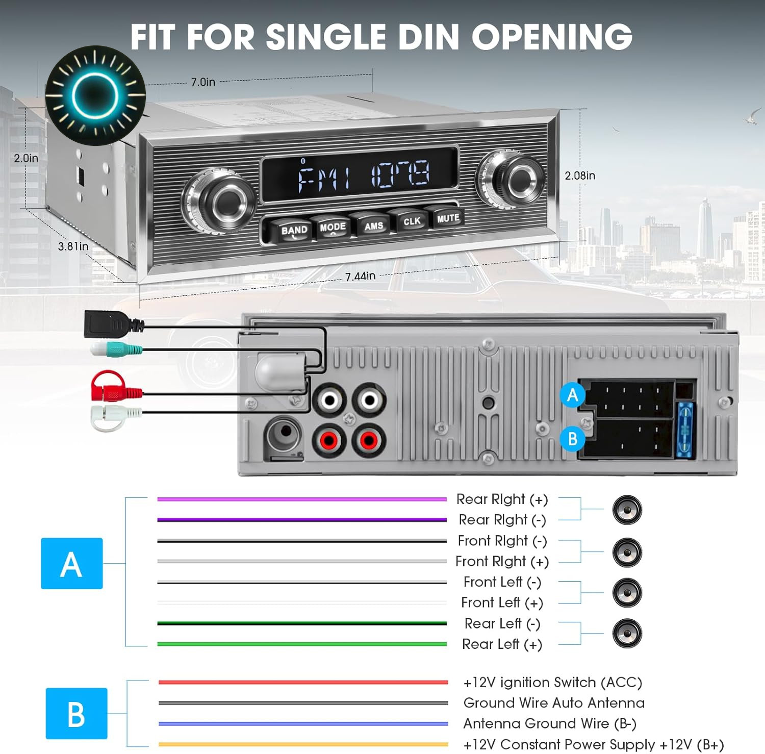 Bluetooth Retro Radio for Classic Vehicles: Single Din Vintage Stereo for Car