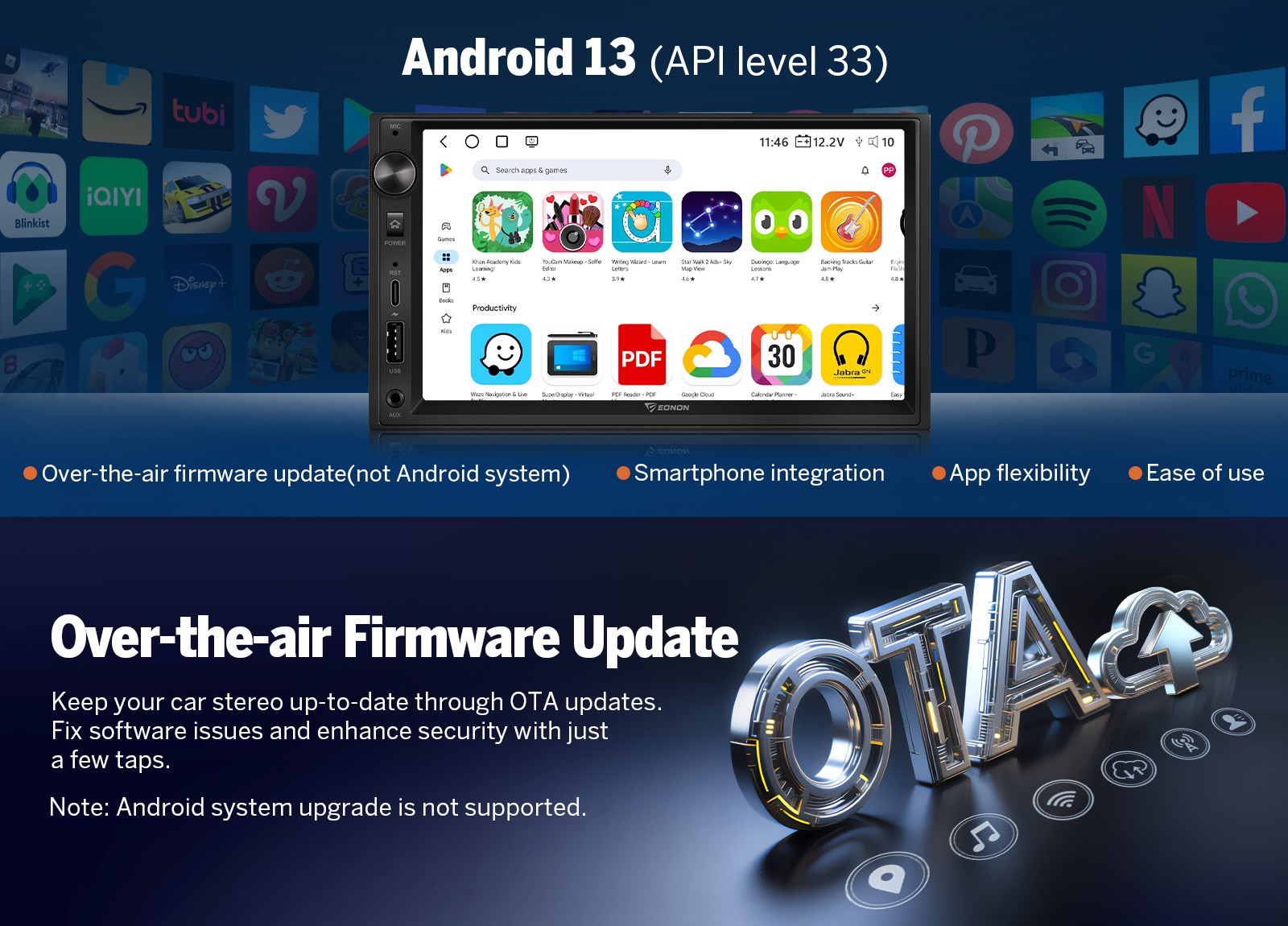 Double DIN Android 7 inch QLED 4G LTE 6+64 Car Radio Apple CarPlay GPS Universal