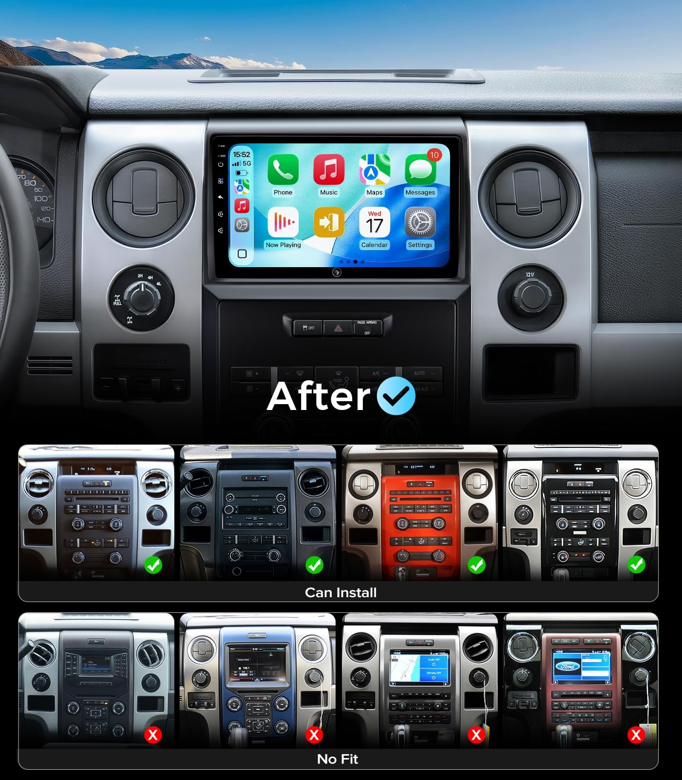 9″ QLED Fast Boot Wireless CarPlay & Android Auto Stereo for 2009-2012 Ford F150