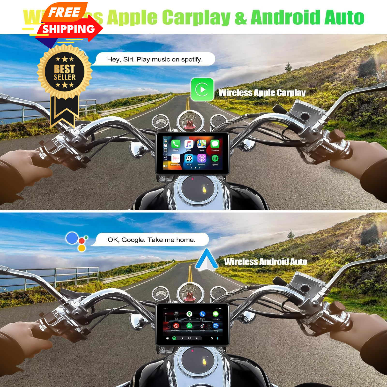 CAMECHO Motorcycle Carplay Screen with 2K Dash Cam/HD 5-inch Cameras
