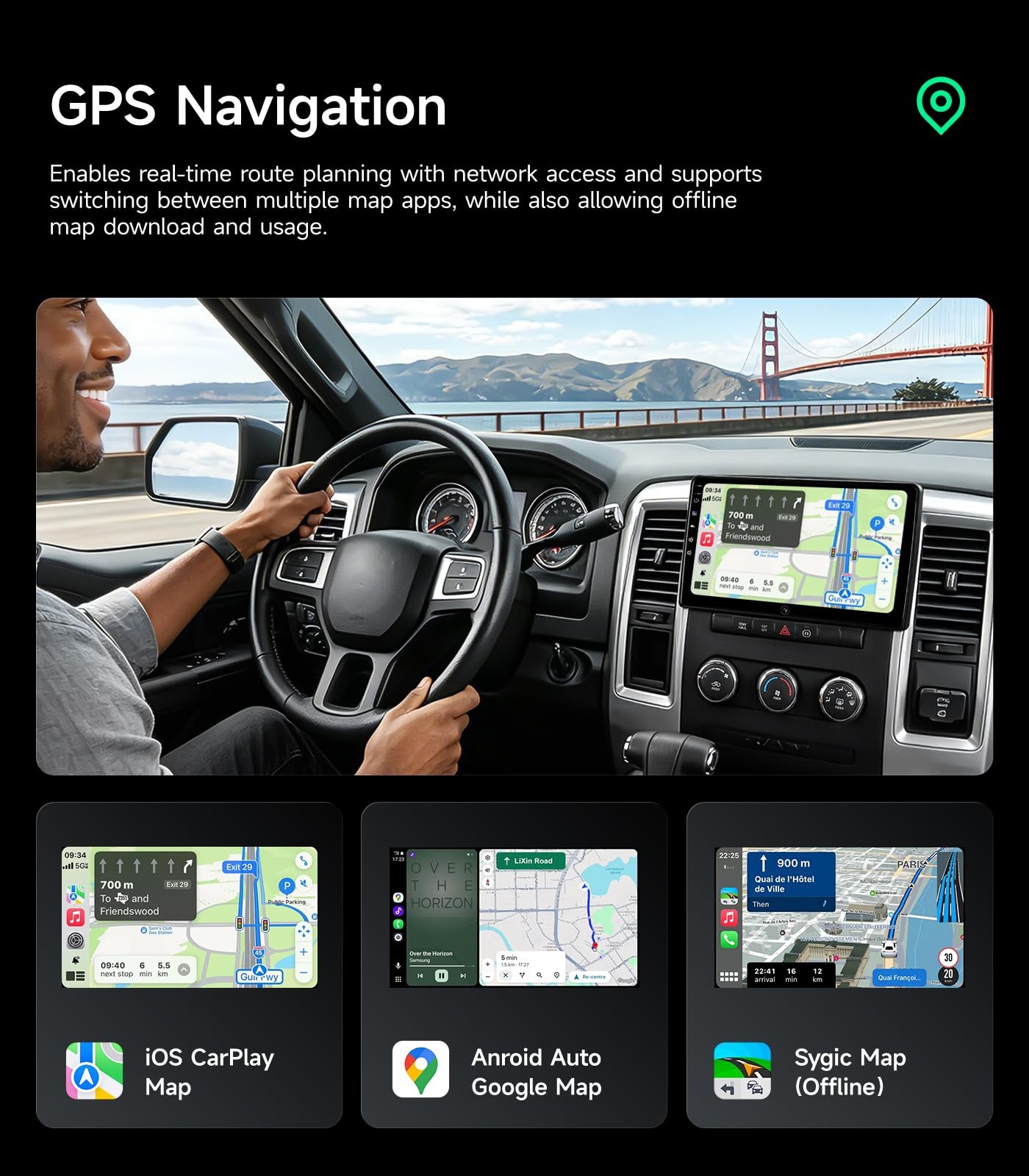 10.2″ IPS Touch Screen Car Radio for Dodge Ram 1500/2500/3500, GPS, CarPlay
