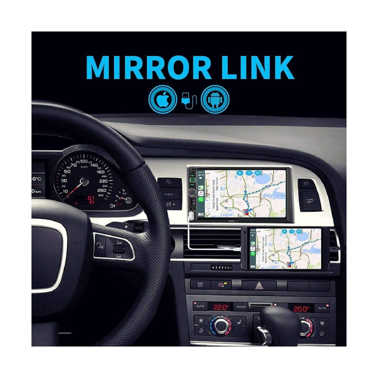 Double Din Car Stereo Radio Compatible with Apple Carplay and Android Auto 7″