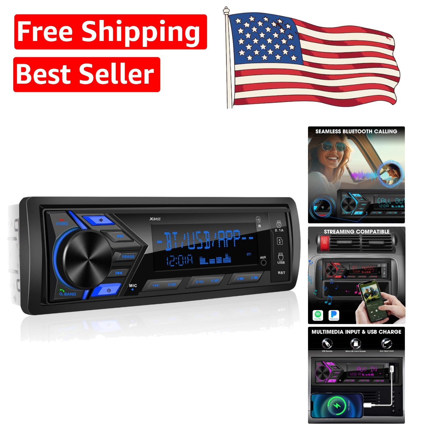 Advanced 1-DIN Car Media Receiver: Bluetooth, HD Display, & Equalizer Control