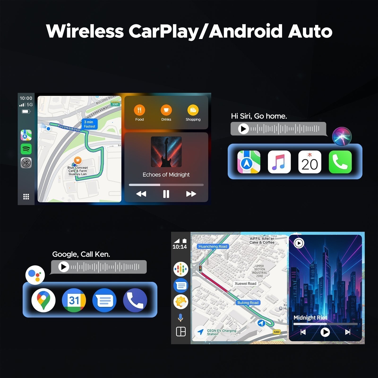 9″ Wireless CarPlay Screen With Youtube Netflix Android Auto GPS+Reverse Camera