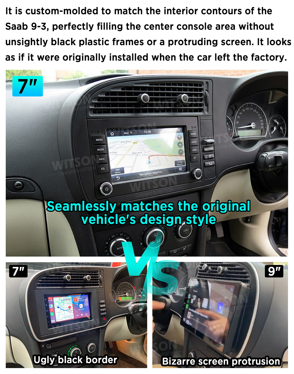 7″Android 15 Car Stereo Apple CarPlay GPS OEM Flush Fit For Saab 9-3 2007-2011