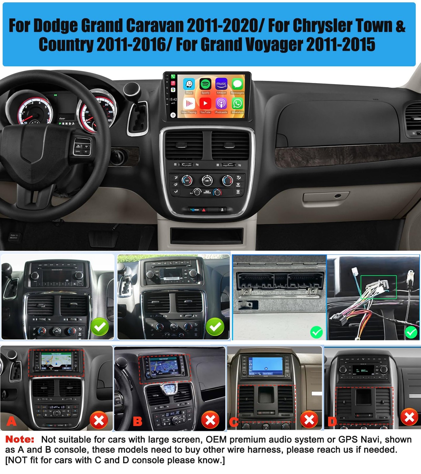 9″ Wireless Carplay Android Auto Stereo for Grand Caravan & Town & Country