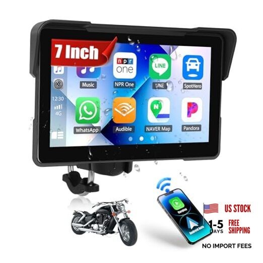 Motorcycle CarPlay Screen, 7″ Waterproof Portable 7-inch Landscape Screen