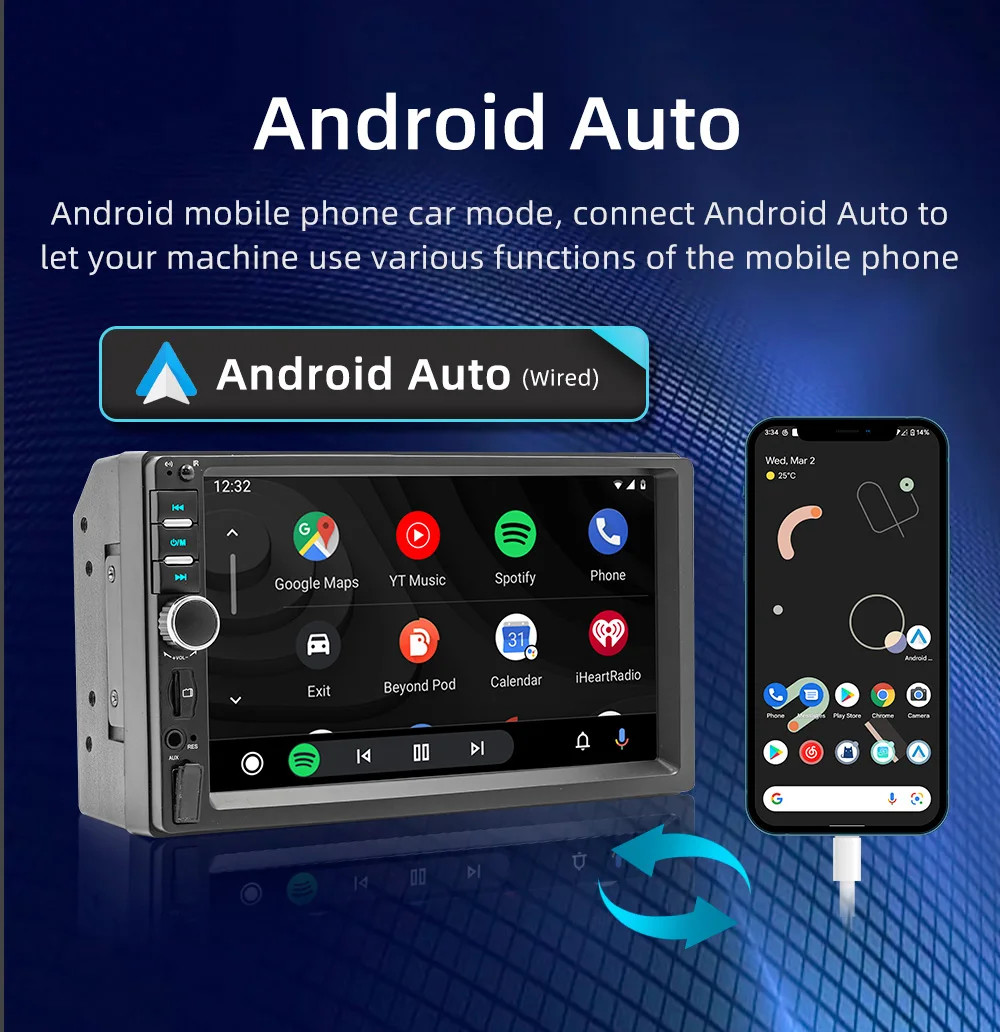 BQCC 7″ 2Din/1 Din MP5 Car Player Mirrorlink wired Android AUTO/CarPlay BT AUX