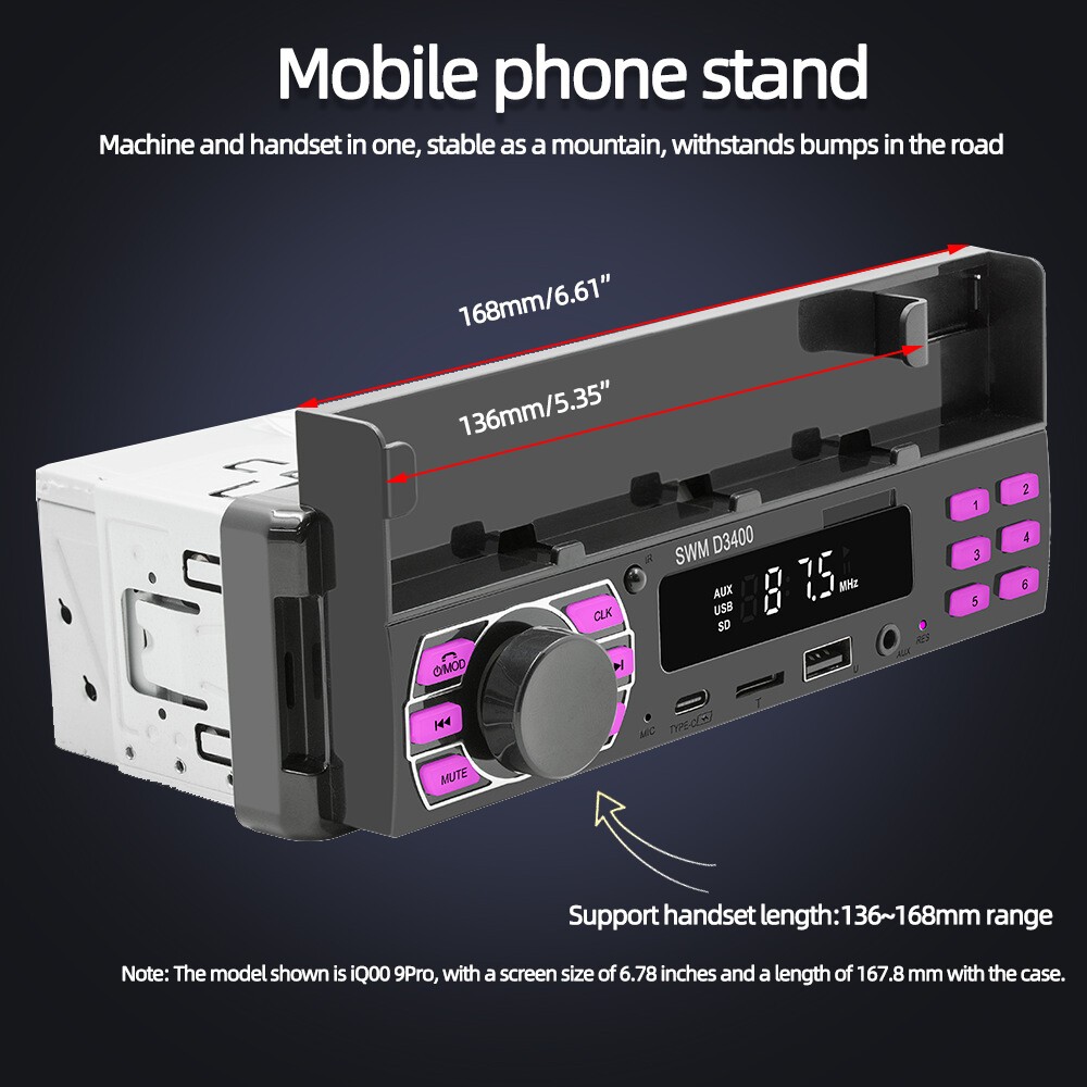 Voice Control Bluetooth TYPE-C USB FM TF MP3 Player Single 1DIN Car Stereo Radio