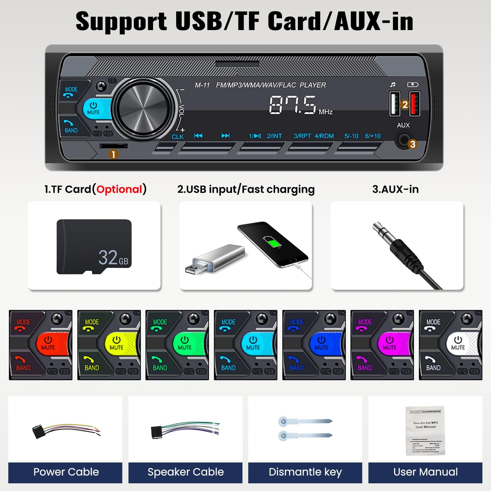 SIXWIN Single Din Car Stereo with Bluetooth 5.0 Hands Free Calling Voice P1