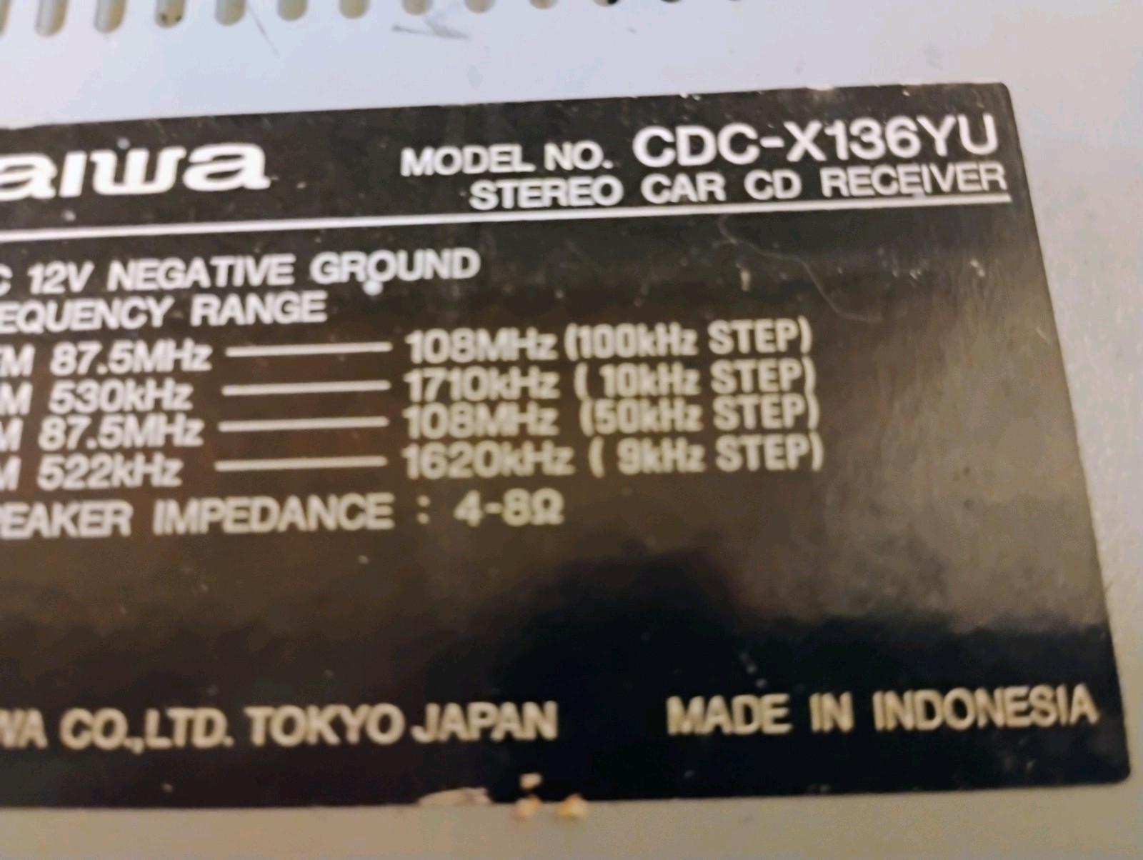 AIWA CDC X136yu Car Stereo CD Receiver Vintage 1999