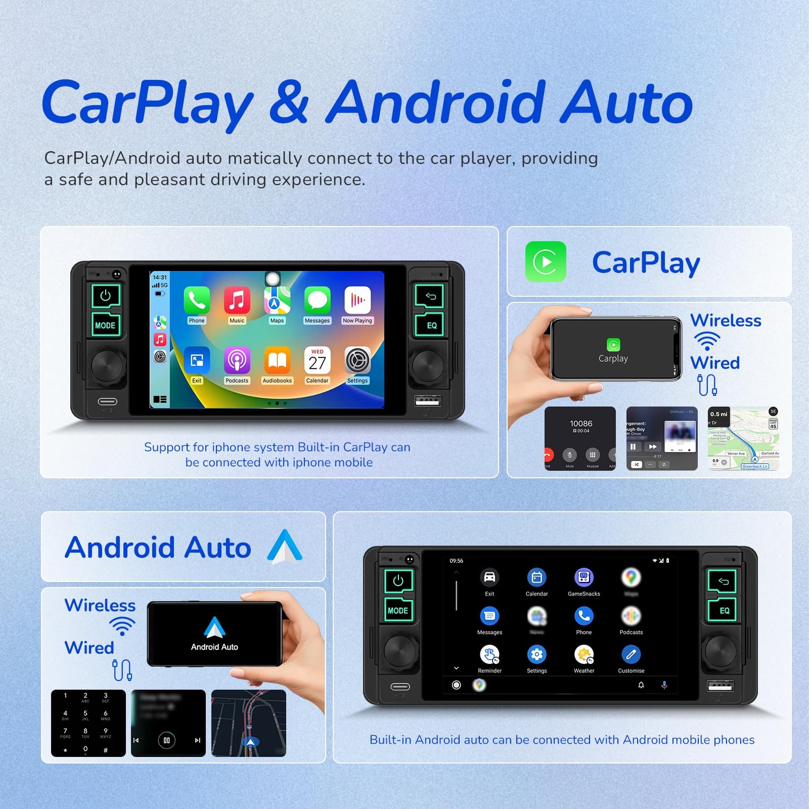 Single Din Radio Car Stereo with Wireless and Wired CarPlay & Android Auto…