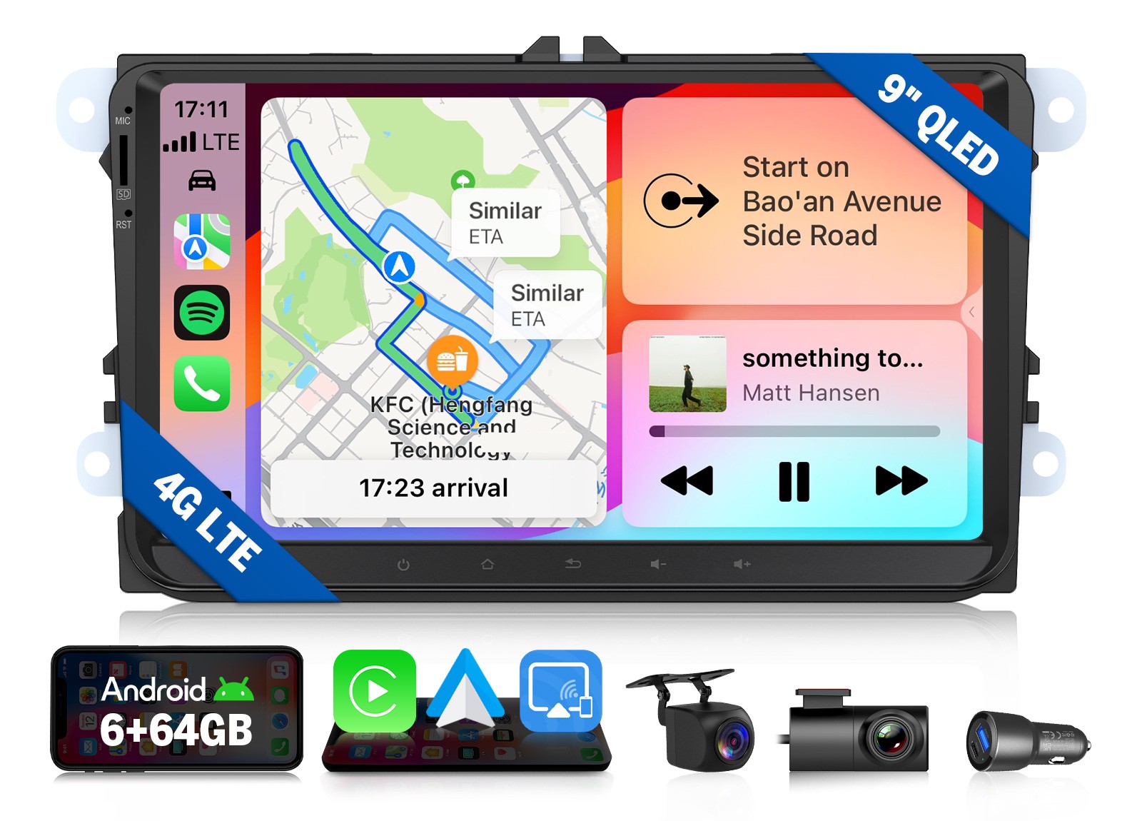 Android 13 9″ QLED 6+64G for VW Golf MK5 MK6 Car Stereo Wireless CarPlay WiFi 4G