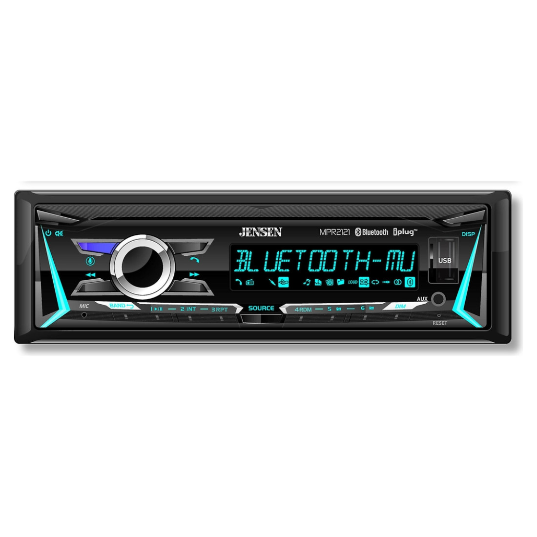 Jensen MPR2121 1-DIN In-Dash Mechless Bluetooth Digital Media Receiver with RGB
