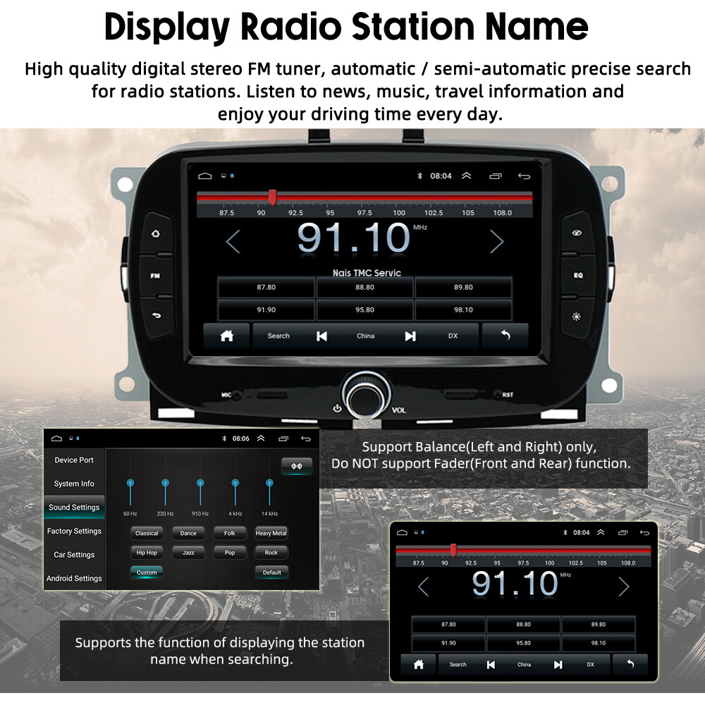 7″ Bluetooth Touchscreen Android11 GPS WiFi 32G Car Radio Fit 2016-2019 fiat 500