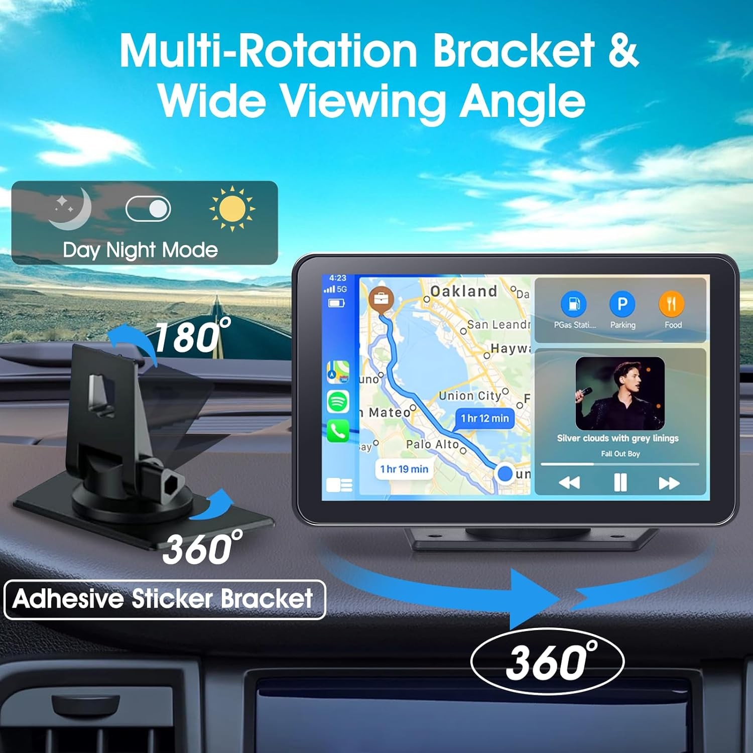 7in Wireless CarPlay Screen Portable Touch Display Apple CarPlay Android Auto Ba