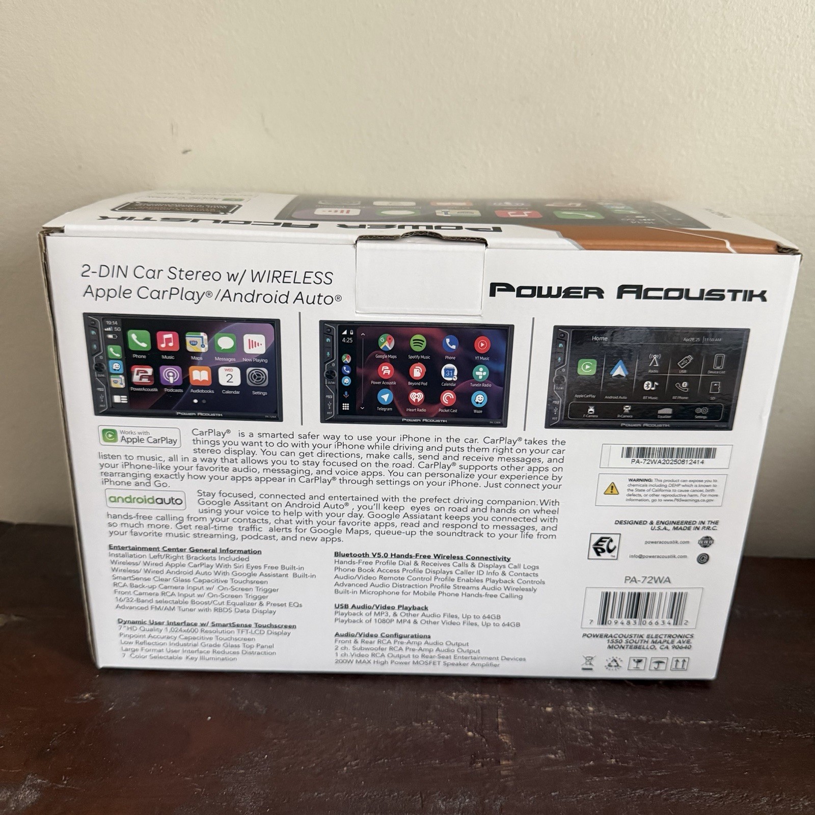 Power Acoustik PA-72WA 2-DIN Car Stereo Head Unit – 7” Touchscreen, Wireless App