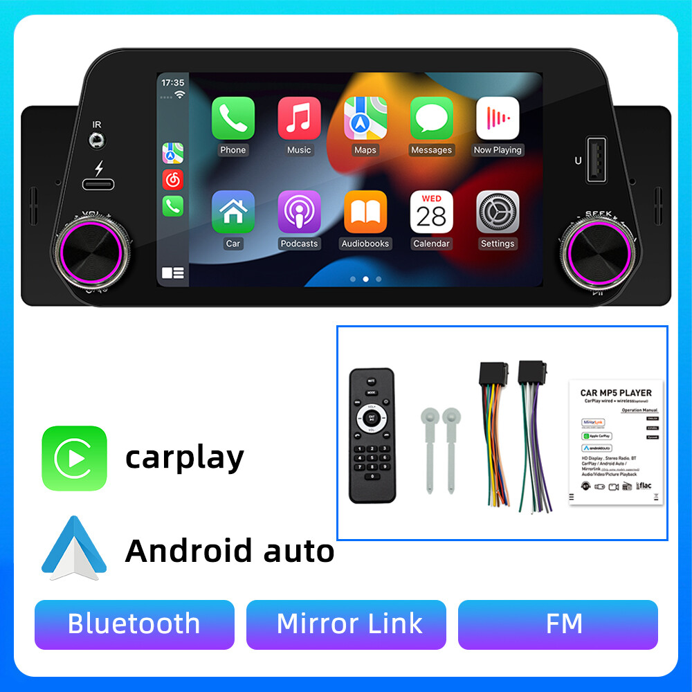 Single 1Din 5″ Car Radio with Apple CarPlay Stereo Touch Screen Bluetooth Player