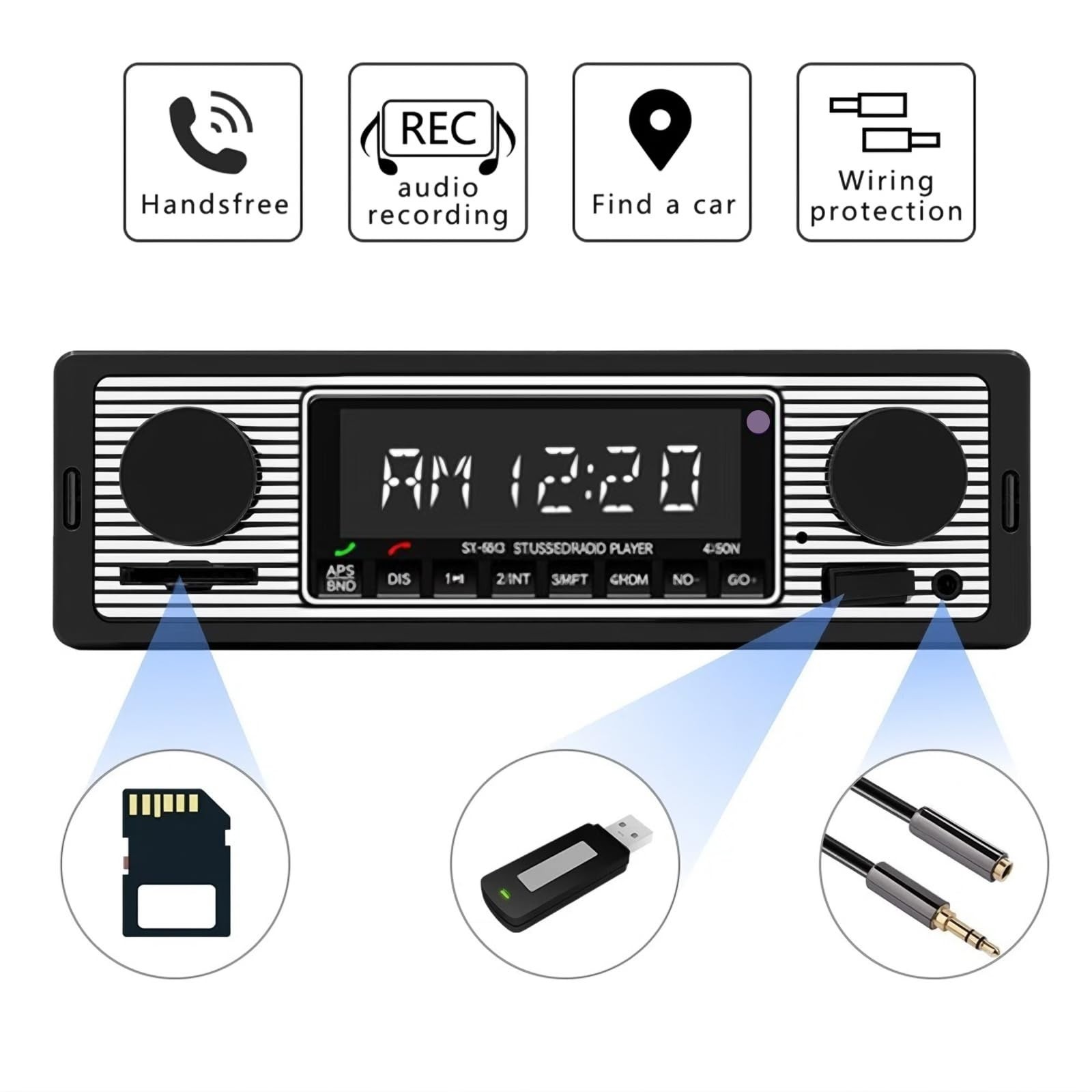 Bluetooth Single Din Car Stereo, Hands-Free Calling, FM Radio, USB/SD/AUX, Remot