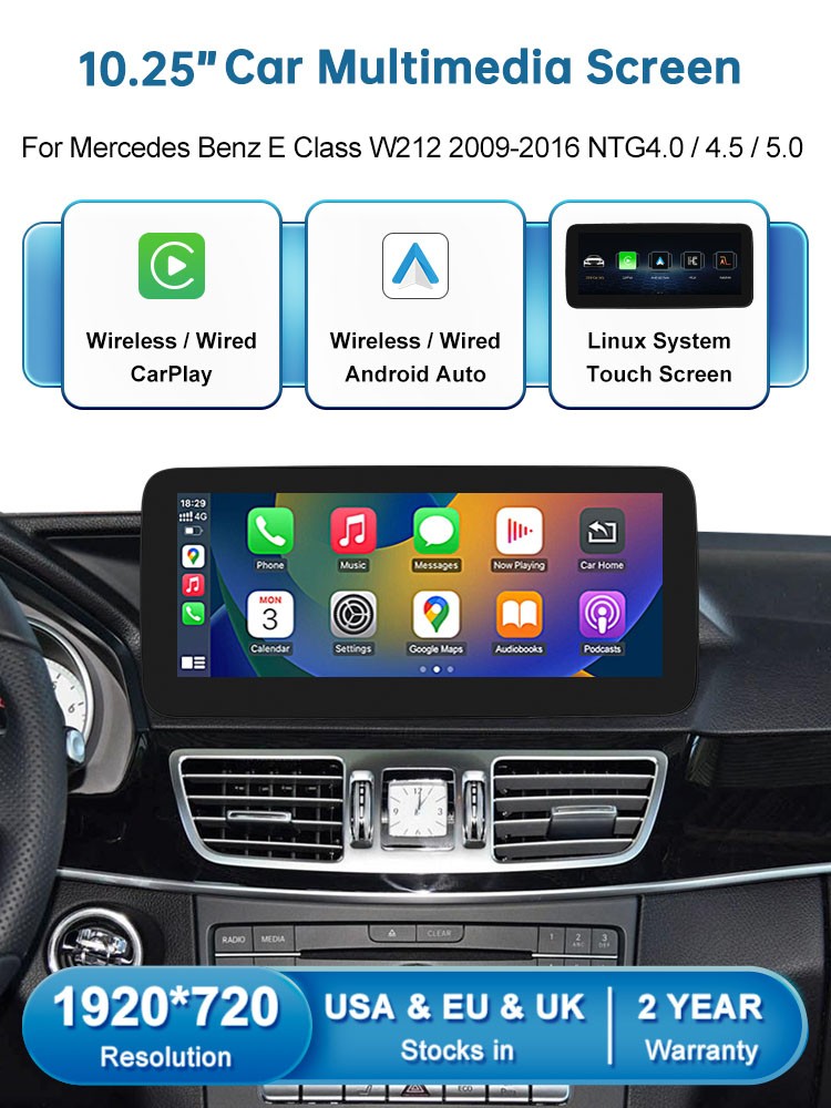 10.25′ Wireless CarPlay Touch Screen Stereo For Benz E W212 NTG4.0 Android Auto