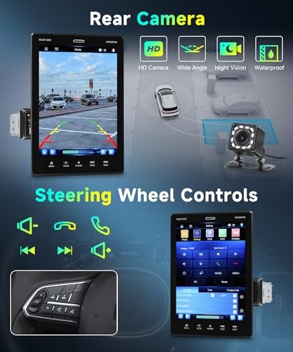 9.5inch Single Din Touchscrren Car Stereo with Carplay Android Auto,1080P IPS