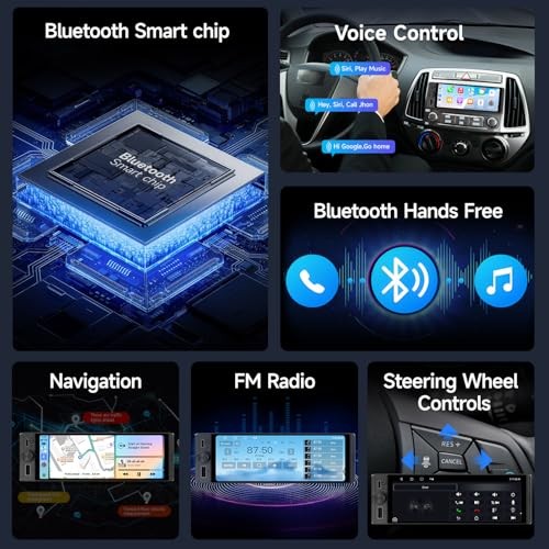 Single Din Car Stereo, 6.28 Inch Wireless CarPlay&Android Auto Single Din