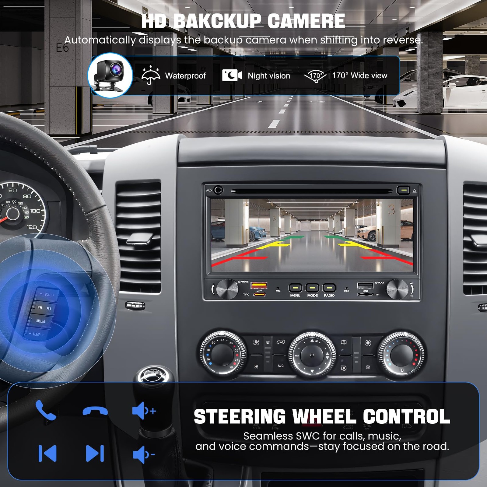 [QLED Screen Upgrade] 7″ Double Din Car Stereo CD DVD Player, Wireless CarPla…