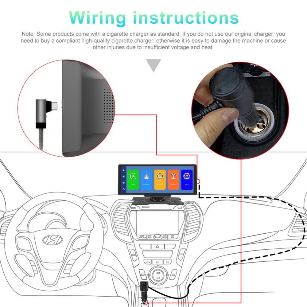 10.26″ 2K Car Portable Wireless Apple CarPlay Android Auto Touch Screen Radio FM