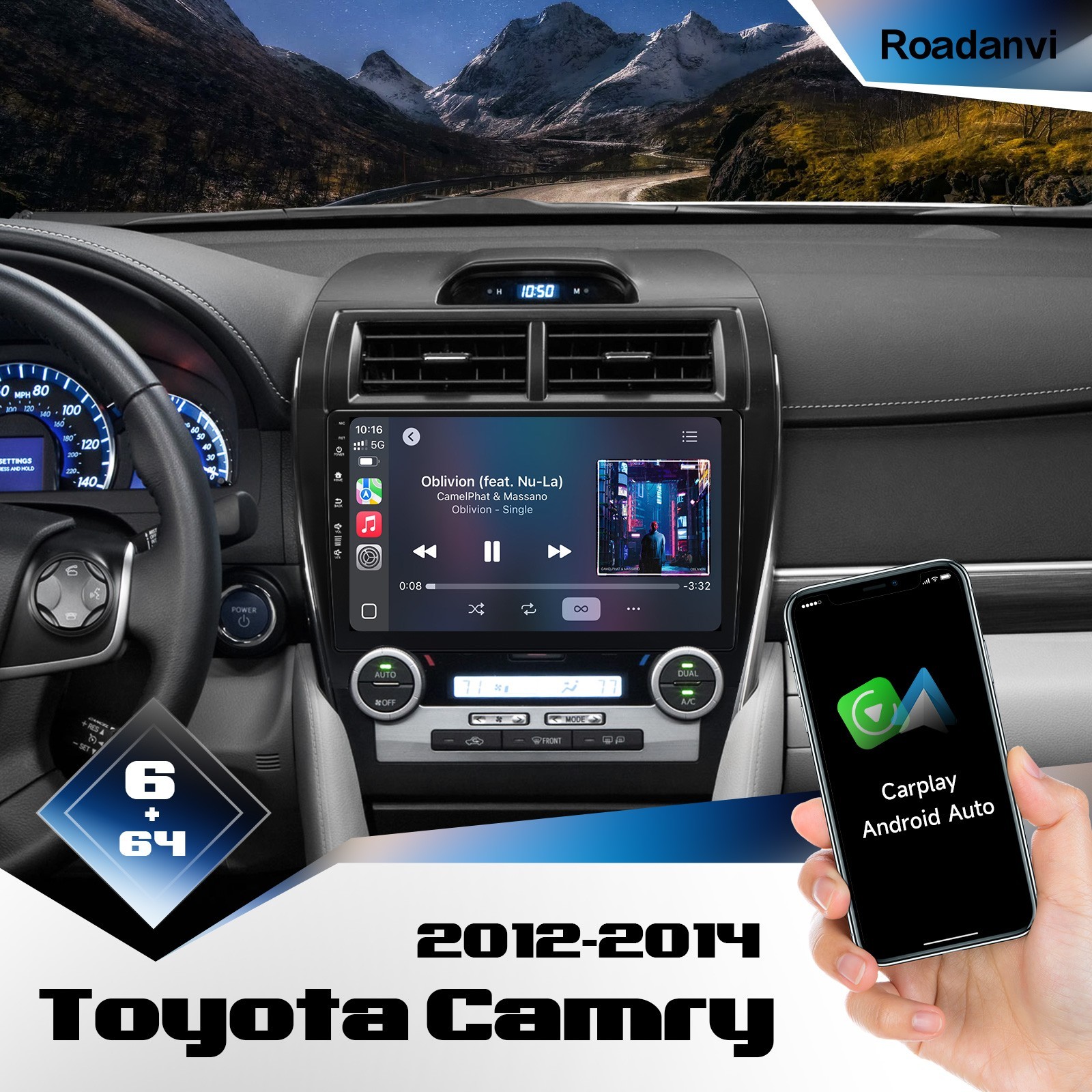 Roadanvi X12 10.2″ Car Stereo for Toyota Camry 2012-2014 CarPlay GPS QLED WiFi