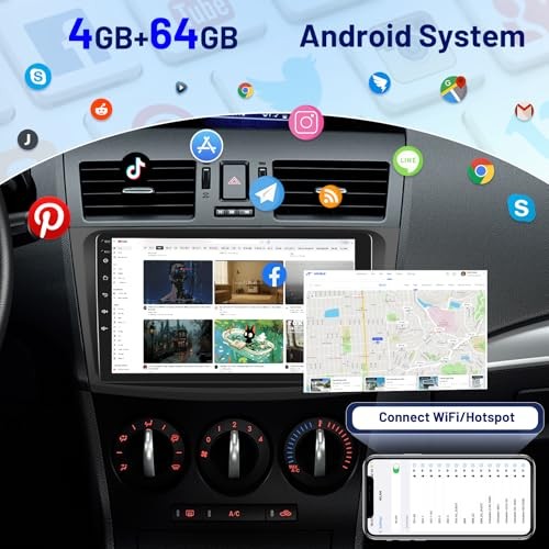 4+64 Car Radio for Mazda 3 2009-2013, 9 Inch 1280×720 4+64G